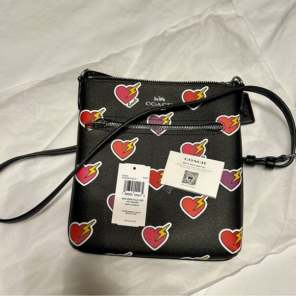 Coach Flying Heart Print Mini Rowen File bag black Crossbody 8.25x8.25x1.25 - Picture 3 of 9